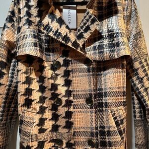 Women's Plaid Leather Jacket - Black and Tan